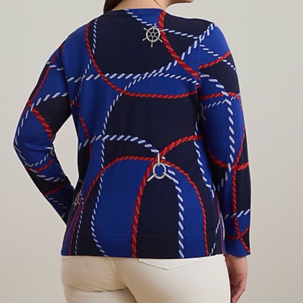 NWT Women Plus RALPH LAUREN Spring Beach Nautical Coastal Print light Sweater 2X - Picture 8 of 8